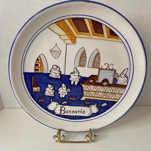 Magnanelli Faience pottery plate "Bancario" Gubbio‎ hand painted Italy 10"